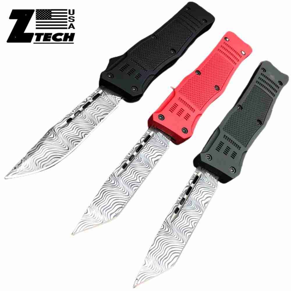 damascus otf double action knife